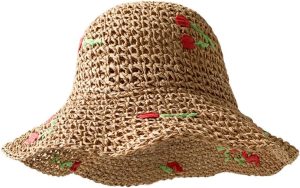 Women Floppy Straw Sun Hat Wide Brim Floral Beach Hat Packable Roll up Bucket Cap UPF 50+