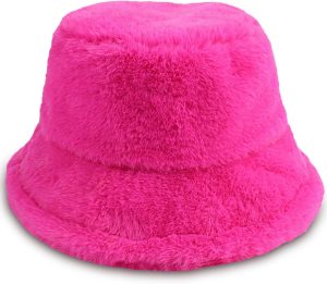 Winter Bucket Hat Fluffy Faux Fur Fisherman Cap for Women Men Solid Color Style